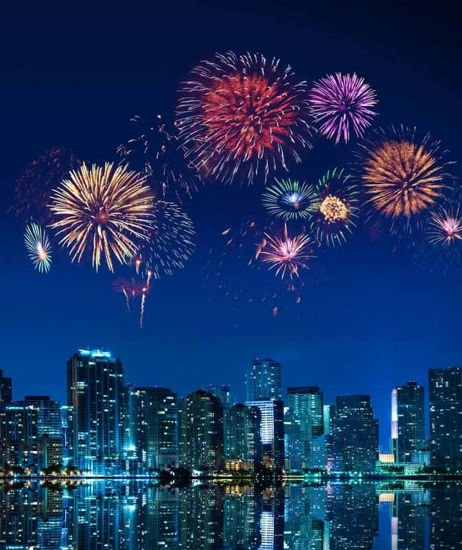 Fireworks over Biscayne Bay on July 4th in Miami