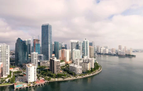 Brickell skyline at sunset from Biscayne Bay — Miami architecture and design cruise tour
