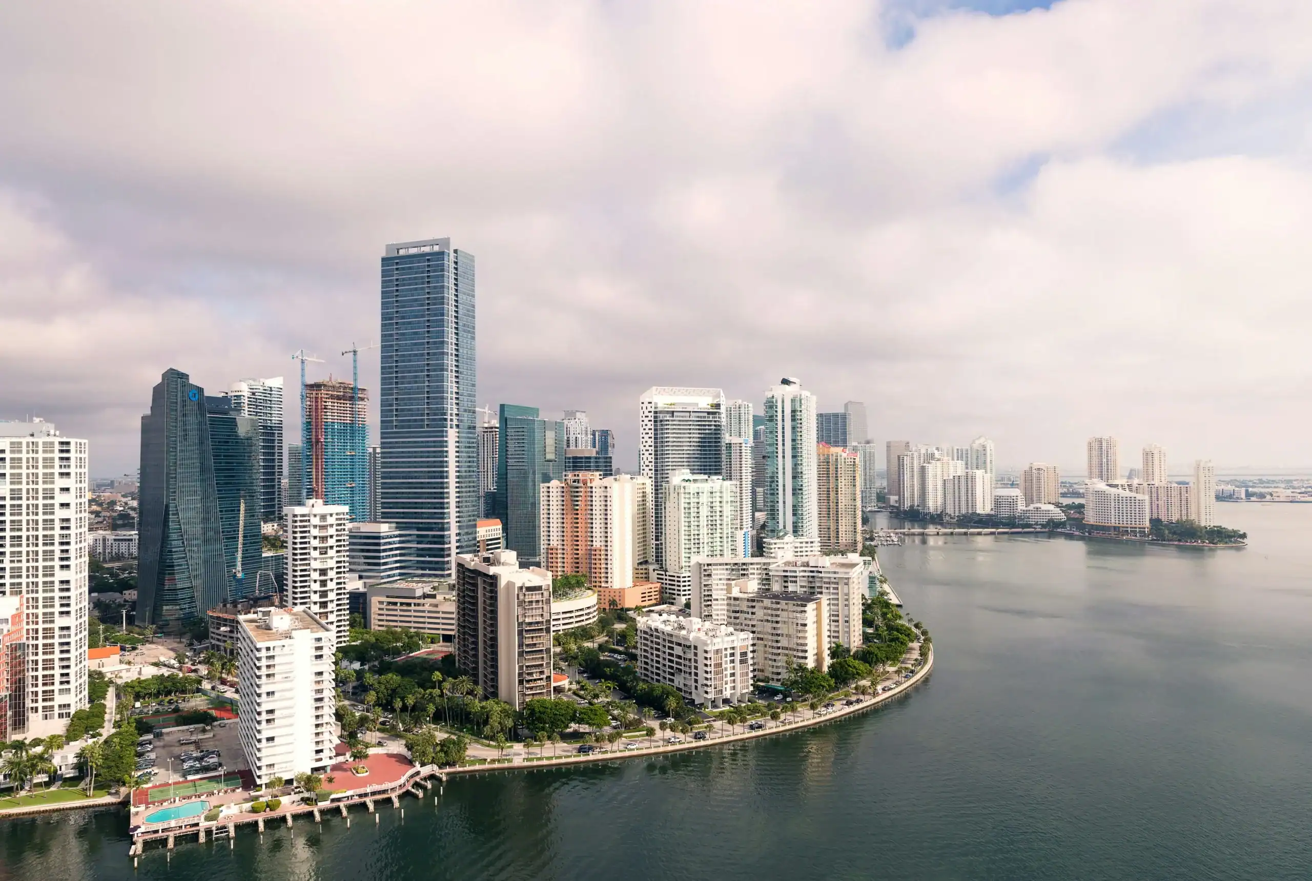 Brickell skyline at sunset from Biscayne Bay — Miami architecture and design cruise tour